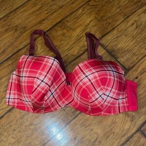 Cacique Red Plaid Bra underwire lightly lined cups 42DD